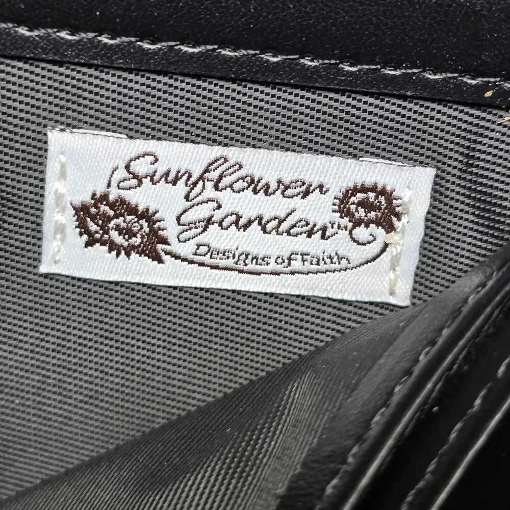 Sunflower Garden Designs of Faith Black Leather Wallet with Gold Cross